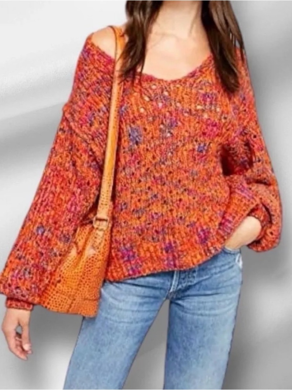 FREE PEOPLE Women's Highland Loose Knit Oversized V-Neck Sweater - Size XS